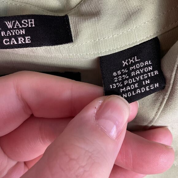 Savane Mens Luster Wash Easy Care Button Up Collared Casual Tee Sage Green XXL - Picture 7 of 11